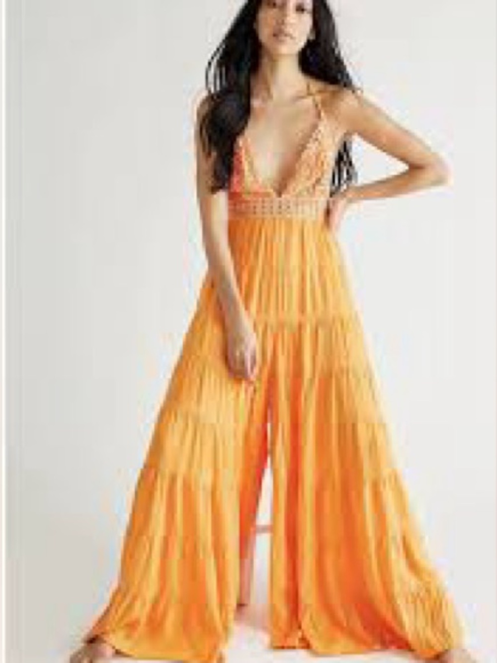 Free People Orange Crochet Halter Wide-Leg Jumpsuit